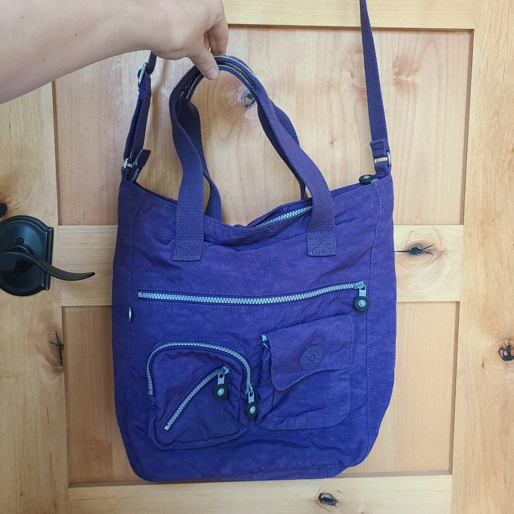 Kipling Purple Messenger Crossbody Shoulder Bag Monkey Violet Nylon Purse Travel